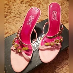 Carlos Santana Pink Mules with Flower detail